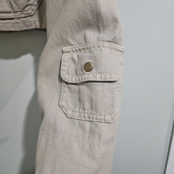 Banana Republic Cropped Utility Jacket Dark Khaki Color Sz Small Cotton & Linen - Picture 9 of 11